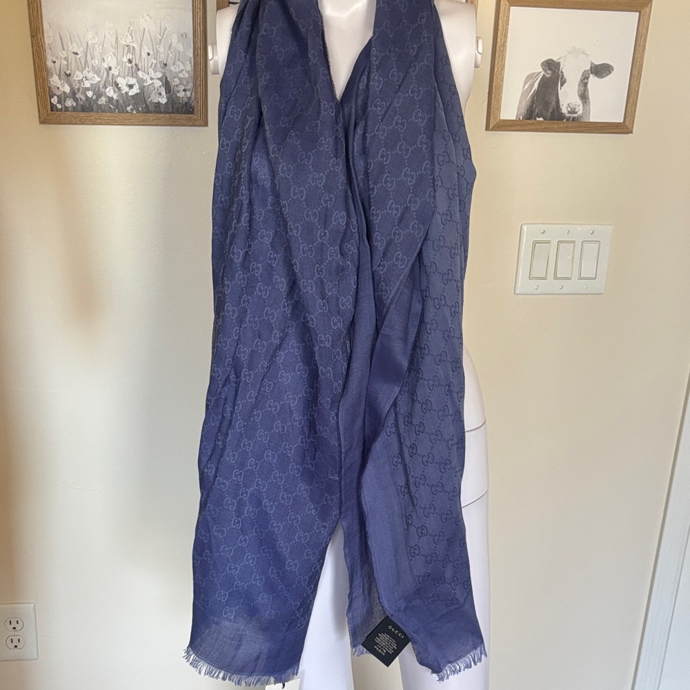 Gucci Cotton Monogram Scarf in Periwinkle